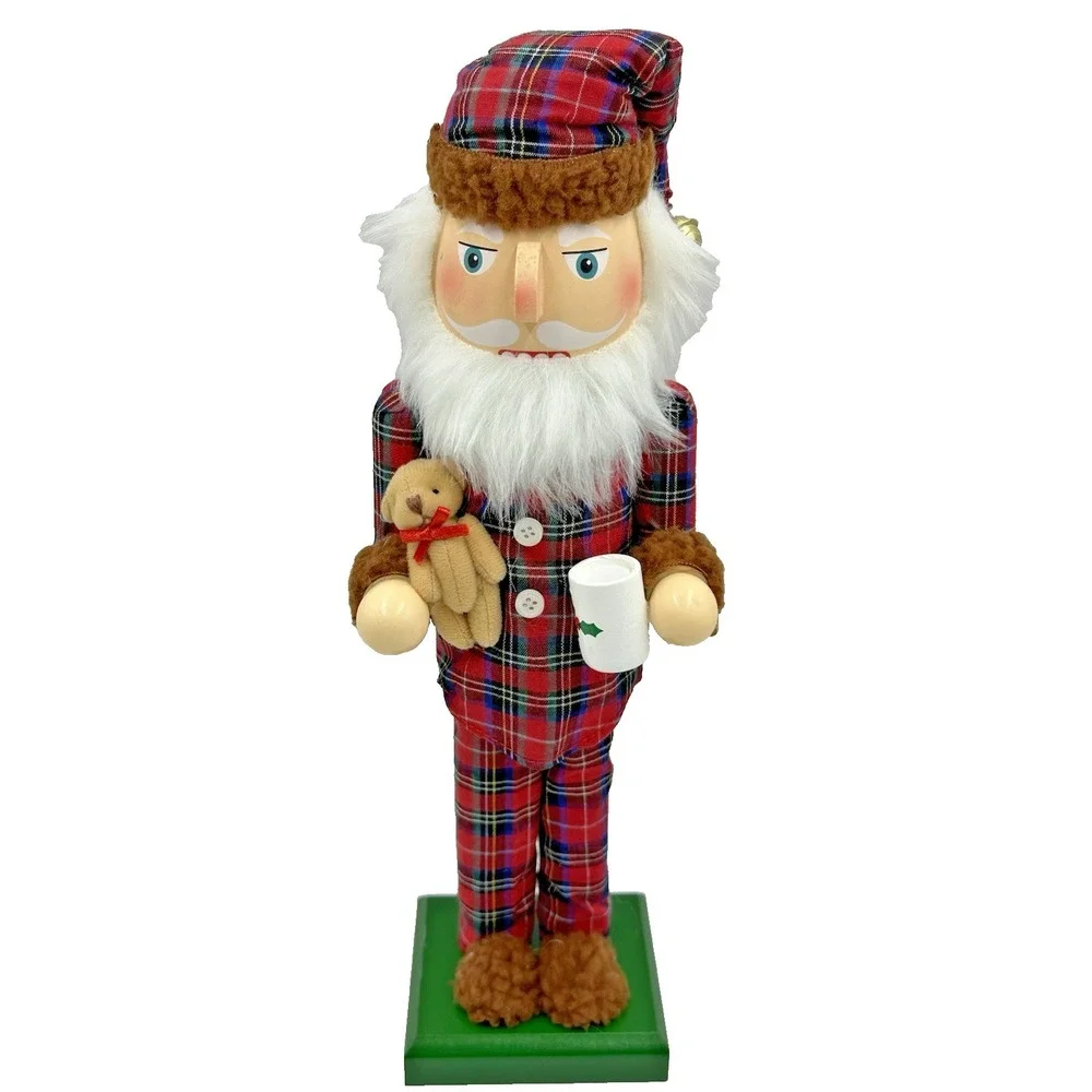 Genuinely Jolly Plaid Santa Nutcracker Figurine Christmas Tabletop Decor